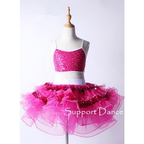 2-piece Camisole Professional Ballet Dress Crop Top And Tutu Skirt Sequins Dance Costume C158