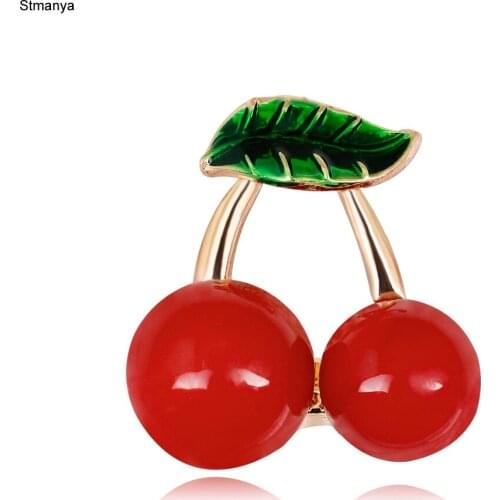 Red Enamel Brooches For Women Kids Cherry Brooch Corsage Small Bouquet Hijab Pins Feminino Party Bag Dress Accessories H1291