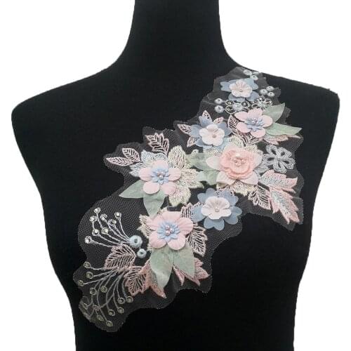 Exquisite and colorful 3D three-dimensional flower decoration high-quality pearl embroidery womens clothing DIY supplies fabric