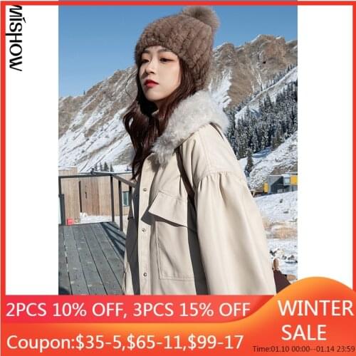 MISHOW 2020 Winter Parkas For Women Fur Collar Coats Solid Tops Outdoor Overcoats Fashion Clothing Female Outerwears MX20D8261