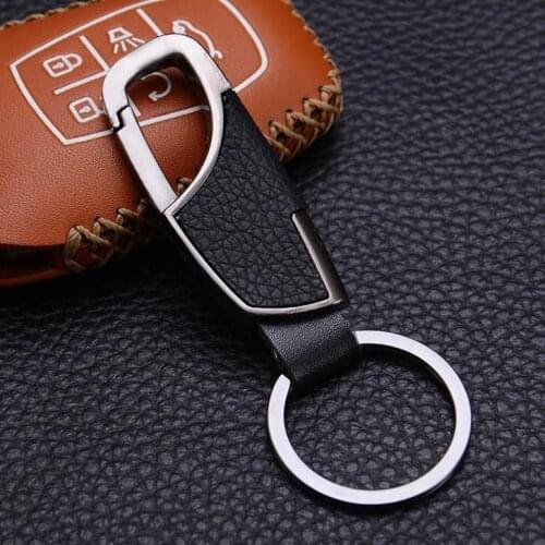 Fashion Simple Black Brown Genuine Leather Car Keychain Keyring for Men Business Gift
