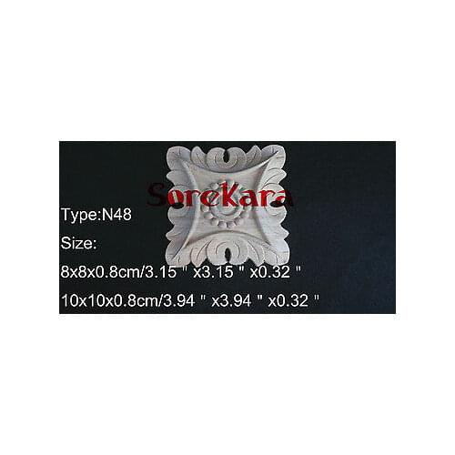 N48 -10x10x0.8cm Wood Carved Long Square Applique Flower Frame Door Decal Working carpenter Decoration