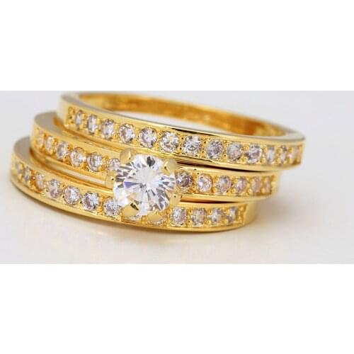 Classic Designer 3 Round Cubic Zirconia Finger Rings Sets For Women Gold Silver Color Rings Wedding Engagement Jewelry Gift