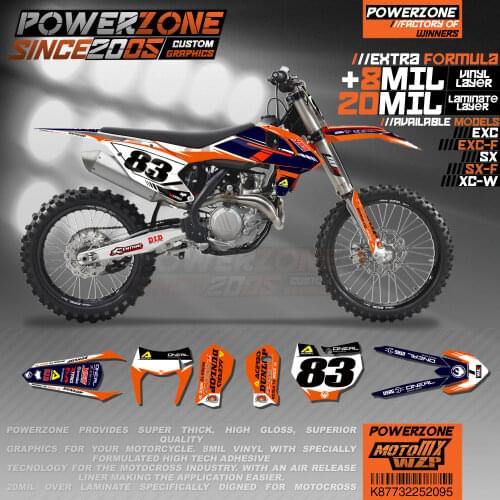 PowerZone Custom Team Graphics Backgrounds Decals 3M Stickers Kit For KTM SX SXF MX EXC XCW Enduro 125cc to 500cc 2016-2019 095