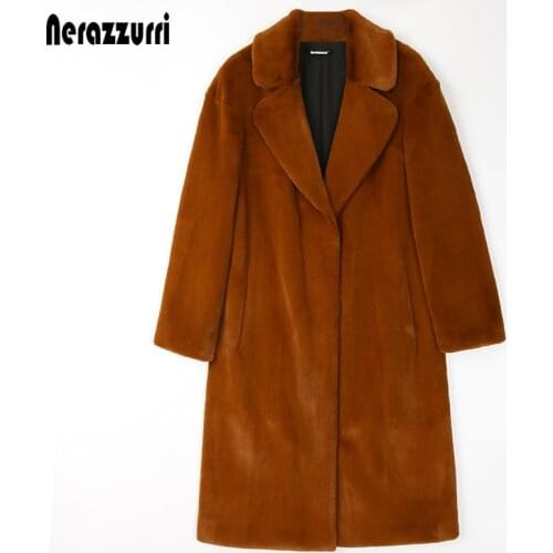 Nerazzurri Long warm fluffy caramel faux fur coat women lapel winter clothes women 2020 womens plus size fashions 5xl 6xl 7xl