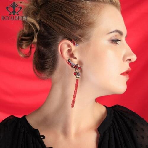 2021 New Fashion Jewelry Vintage Women Bohemia Beads Tassel Earrings Handmade Long Red Color Dangel Earrings Christmas Gifts