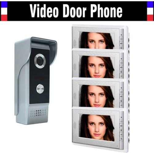 New 7 Inch Video Door Phone Doorbell Intercom System Video Door Bell Video interphone 1-Camera 4-Monitor for Villa apartment