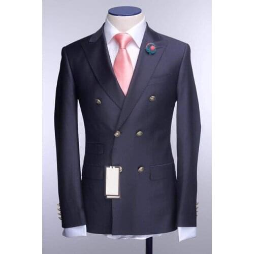 New Design Navy Blue Mens Suits Groom Tuxedos Groomsmen Wedding Party Dinner Best Man Suits Blazer (Jacket+Pants+Tie) NO:1541