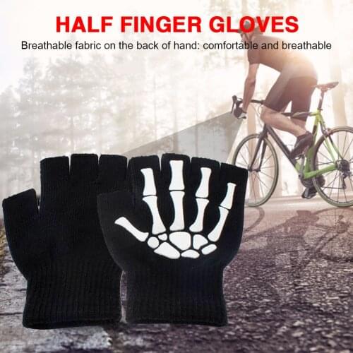 Half Finger Motorbike Gloves Sport Riding MTB Bike Knitting Gloves Skeleton Cycling Gloves Hand Warmer for Women Men
