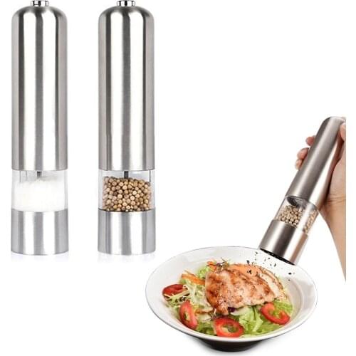 Press Style Round Pepper Grinder Electric Mill In Stainless Steel Salt Mill Salt Pepper Electric Pepper Grinder Mill Muller Tool