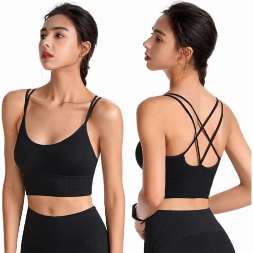 Shockproof Cross Straps Bra Running Gym Sports Bra Top Women Widen Hem Push Up Workout Fitness Yoga Crop Tops Brassiere