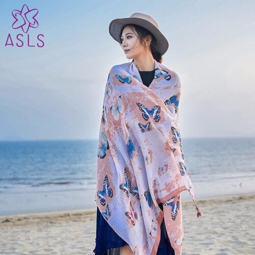 New Cotton Linen Spring Summer Wild Printed Shawl Scarf Silk Scarf Seaside Wild Sun Protected Butterfly Shawl Woman Lady Girl