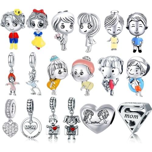 WOSTU Authentic 925 Sterling Silver Boy Girl Family Love Charms Pendant Fit Bracelet Women Party Fashion DIY Jewelry Gift Making