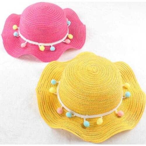 Seioum Girls Summer New Hats New Straw Baby Sun Hat With flowers tassel Kids Summer Hat wave Brim Sun bonnet Child Straw Hats