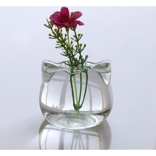 Cat Shaped Glass Vase Hydroponic Plant Flower Vase Terrarium Container Pot Decor Art Gift