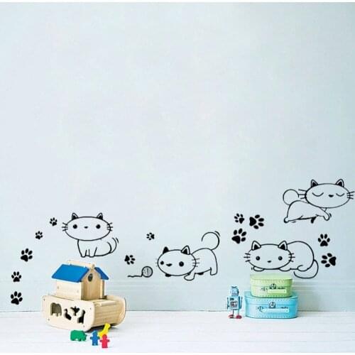 Cartoon Cat Paw Print DIY Vinyl Wall Stickers Living Room Bedroom Childrens room Home Decorative Art Wallpaper JG1177