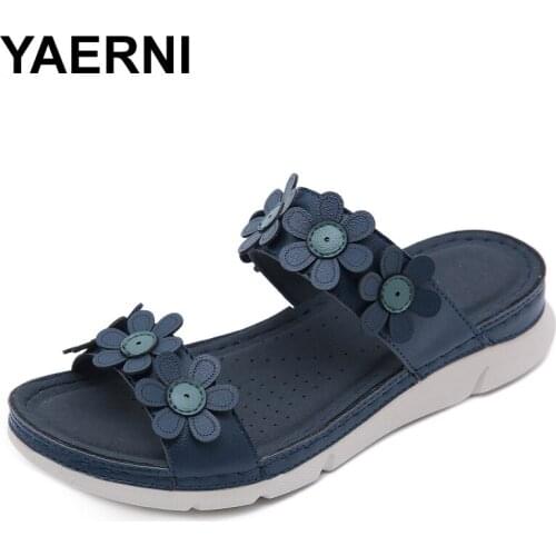 YAERNINew elegant woman-shoes women bohemian flower flat slippers summer sandals non-slip beach shoes Sapatos novos senhoras