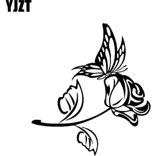 YJZT 15CM*16.7CM Nifty Butterfly And Rose Delicate Vinyl Decal Car Sticker Black/Silver C19-0579