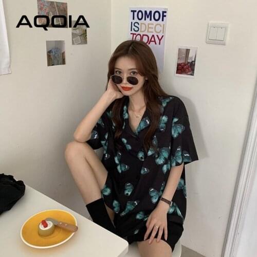 2021 Summer Oversize Short Sleeve Women Blouse Shirt Loose butterfly Printing Button Up Ladies Shirts Y2k Female Clothing