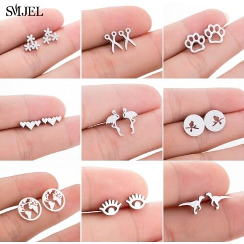 SMJEL Stainless Steel Ballet Stud Earrings for Women Girls Fashion Flower Heart Bird Small Earings Jewelry Pendientes Gifts