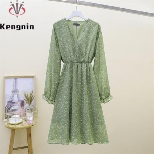 2021 Autumn Womens Dresses Oversized French Style Chiffon Dress Ladies Vestidos Long Sleeve Female Loose Robe Dresses KE1663