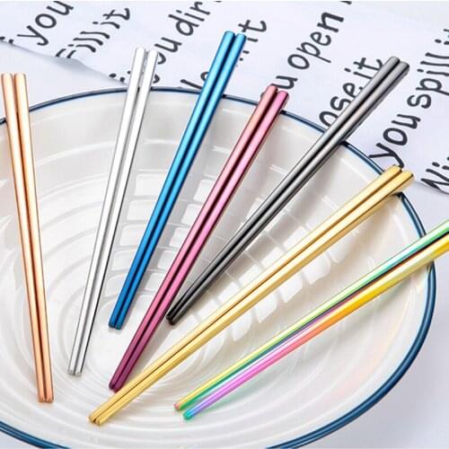 1 Pair Stainless Steel Chopsticks Colorful Square Metal Chopsticks Multicolor Metal Steel Gold Chopstick Korean Kitchen Supplies