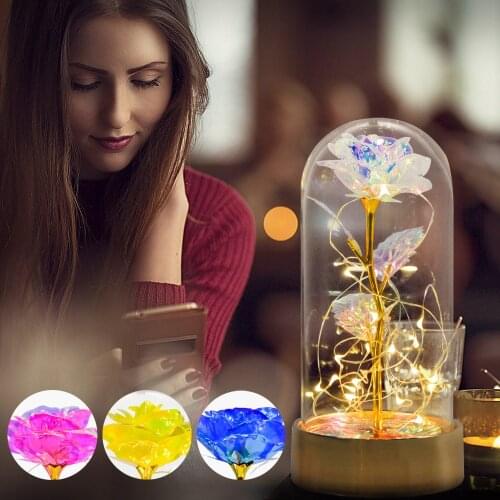 2021 LED Enchanted Galaxy Rose Eternal 24K Gold Foil Flower In Glass Dome Party Wedding Favor Mothers Day Birthday Gifts for Her