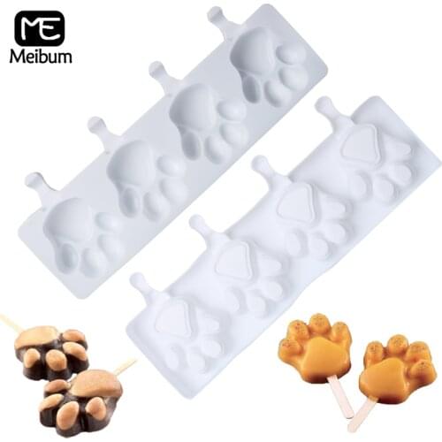 4 Cavity Bear Paw Shape Ice Cream Silicone Mold DIY Juice Popsicle Mould Chocolate Dessert Decorating Tray Making Tools
