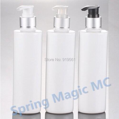 48PCS x 250ml White Plastic Cosmetic Container,silver ring Press Pump Bottle Lotion/Shampoo/shower gel Bottle,Cosmetic bottle