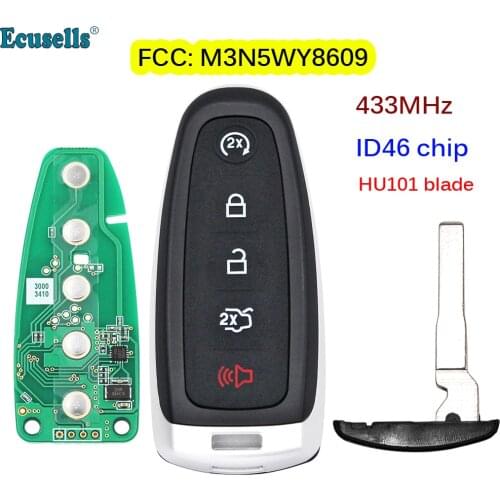 5 Button Smart Remote Prox Key Fob 433MHz ID46 Chip for Ford Explorer Edge Expedition Flex C-max Taurus FCC:M3N5WY8609 HU101