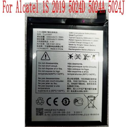 100% Brand new original 3060mAh TLP030K7 Battery For Alcatel 1S 2019 5024D 5024A 5024J Mobile Phone