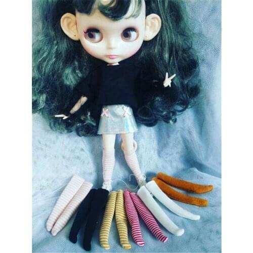 Blythes doll accessories fit in a stylish 1/6 versatile pink and white striped mirror socks handmade in black and white pink