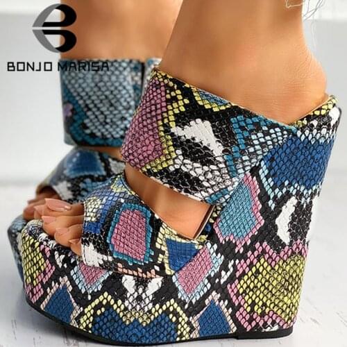 BONJOMARISA Trendy Ins Hot Colored Animal Print Fashion Party High Wedges Sandals Women 2020 Summer Platform Shoes Woman