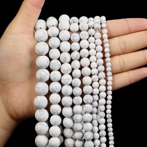 Natural Stone Beads Frosted Synthetic White Turquoise Charm Round Loose Beads for Jewelry Making Needlework Bracelet DIY 4-12 MM