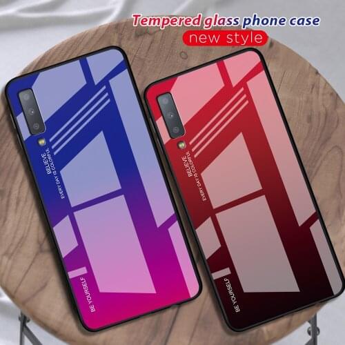 For Samsung Galaxy A7 2018 A750 Case Hard Tempered Glass Fashion Gradient Protective Back Cover case For samsung a9 2018