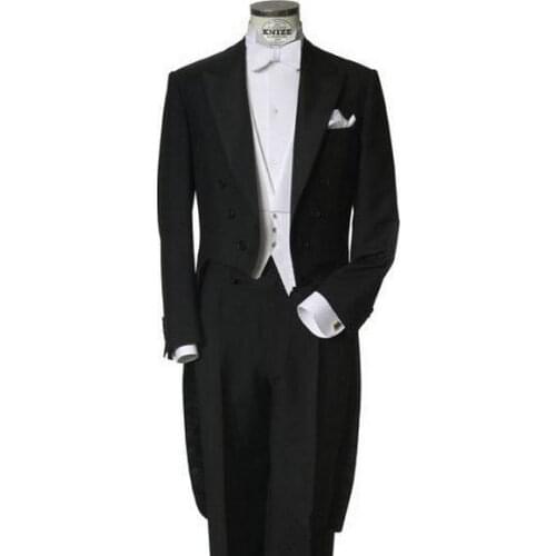 Black Swallow-Tailed Coat Silver Vest Bowtie Popular Terno Masculino Bespoke Personal Peaked Lapel High Quality Formal Tuxedos