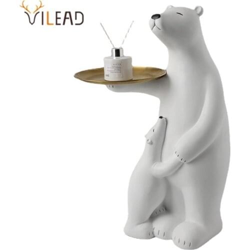 VILEAD Bear Figurines with Tray Sculpture Storage Animal Statue Interior Home Decoration Accessories Living Room Bank Decor