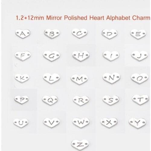 Fnixtar DIY A-Z Alphabes Pendants 12mm Stainless Steel Polish Initials Charm DIY Metal Heart Love Connector Charms 26pcs/lot