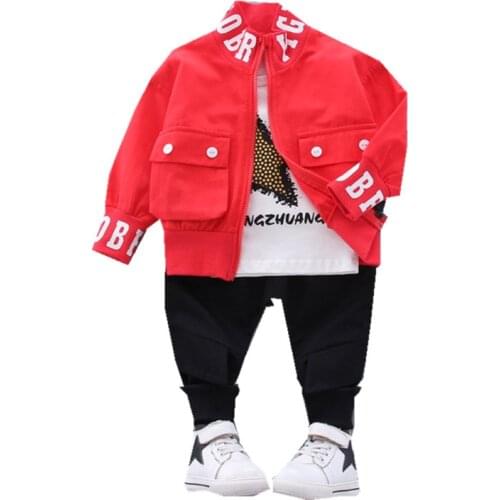 New Spring Autumn Children Cotton Clothes Baby Boys Printed T Shirts Coat Pants 3Pcs/sets Infant Kids Fashion Toddler Tracksuits