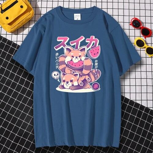 Watermelon Cats Harajuku Print T Shirt Men Anime Crewneck T Shirts Cotton Loose Breathable Clothes Simplicity Casual Tops Men