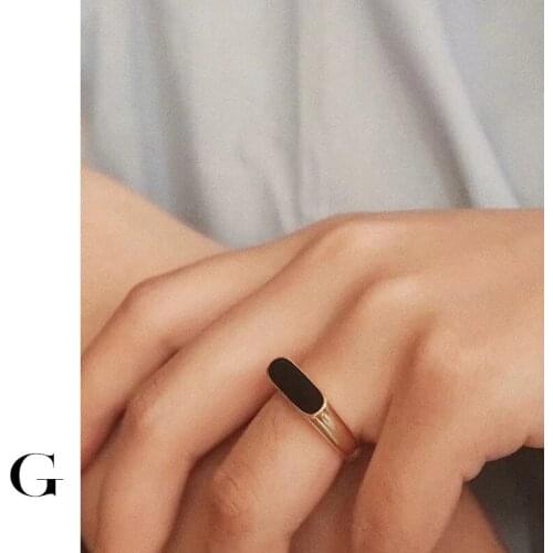 GHIDBK Hot Sale Stainless Steel Jewelry Vintage Dianty Geometric Black White Shell Rings Women Street Style Statemet Design Ring