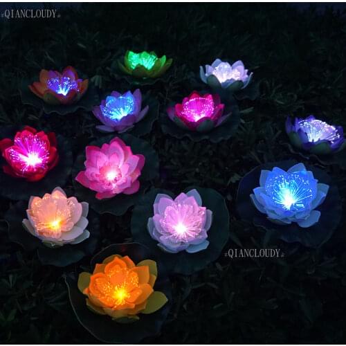 Artificial waterproof Led Optic fibre Night Light Floating Fake Lotus Leaf flower Heads Lily Color wedding decoration D23
