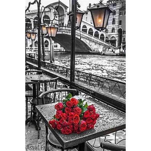 DIY painting cross stitch Needlework diamond mosaic diamond embroidery flowers red rose river pattern hobbies and Christmas H86