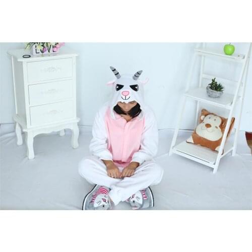 Kigurumi Adult Cartoon Goat Onesie Cosplay Costume Sheep Pajamas Cartoon Animal Onesie Sleepwear For Christmas