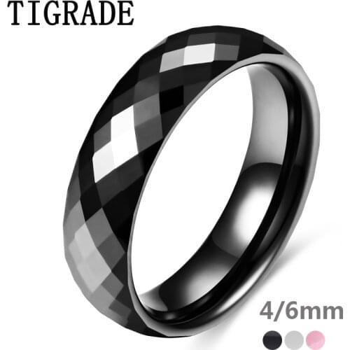 TIGRADE 4/6mm Black Ceramic Ring For Woman Man Pink Hand Cut Top Quality Jewelry Without Scratches Women Rings Allergy Free
