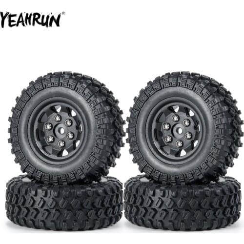 YEAHRUN 4Pcs Plastic Wheel Hub Rims with Rubber Tires For 1/24 Axial SCX24 AXI00001 AXI00002 90081 RC Crawler Car Upgrade Parts