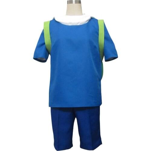 Adventure Time Finn Cosplay Costume Adult Boys Halloween Blue Suit With Backpack L321