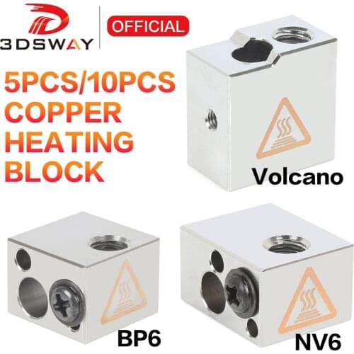 3DSWAY 3D Printer Parts Brass Heating Block E3d V6 MK8 Nozzles PT100 NTC100k Heat Block Break CR10 Hotend Titan Extruder Ender 3