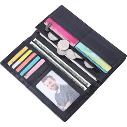 Men Wallet Genuine Leather Vintage Long Wallet casual Pure color Large Capacity Male Coin Purse Credit Cards cowhide Purse Male