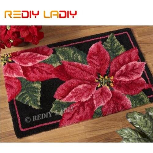 Latch Hook Kits Make Your Own Rug Red Flowers Tapestry Crochet Cushion Mat DIY Carpet Rug Set Pre-Printed Canvas Hobby & Crafts